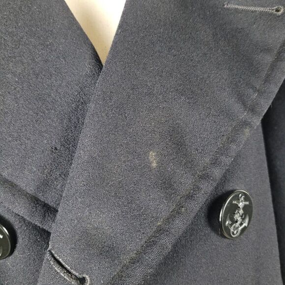 Vintage US Navy Pea Coat Mens 38 Black Wool Kersey 60s USA Military Issue Sailor - Picture 8 of 11